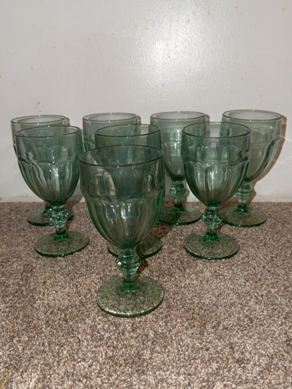 Set Of 8 Libbey Goblets Spanish Green Gibraltar Duratuff 7" Glass Vintage